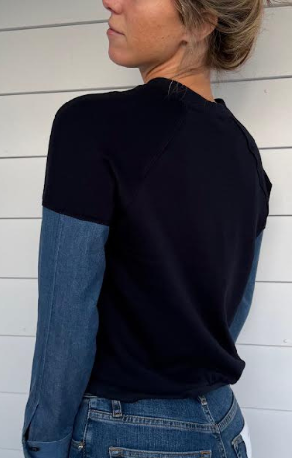 Caitlin Denim Accent Crew Neck