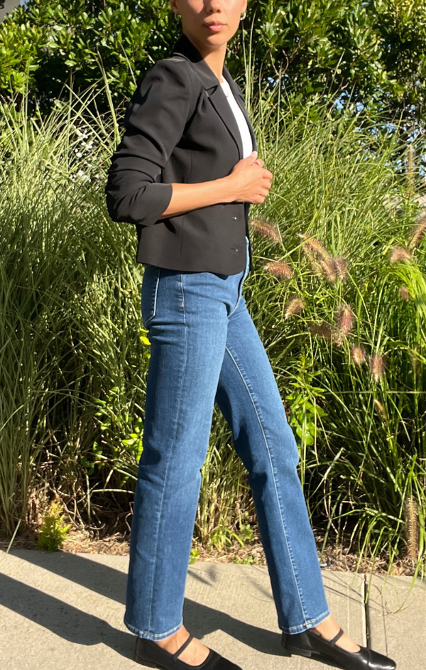 Olive Cropped Scrunch Sleeve Blazer