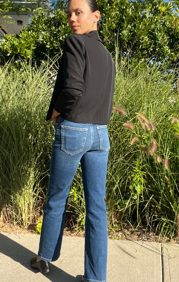 Olive Cropped Scrunch Sleeve Blazer