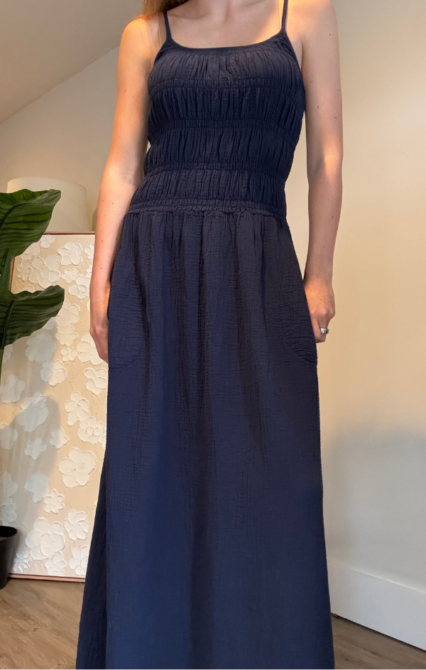 midi charlotte dress cute modest pa Charlotte Cotton Midi Dress - Navy