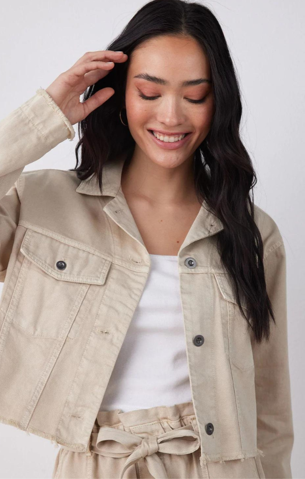 Cropped denim 2025 jacket khaki