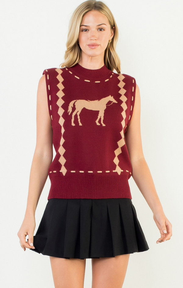Sleeveless Horse Knit Vest