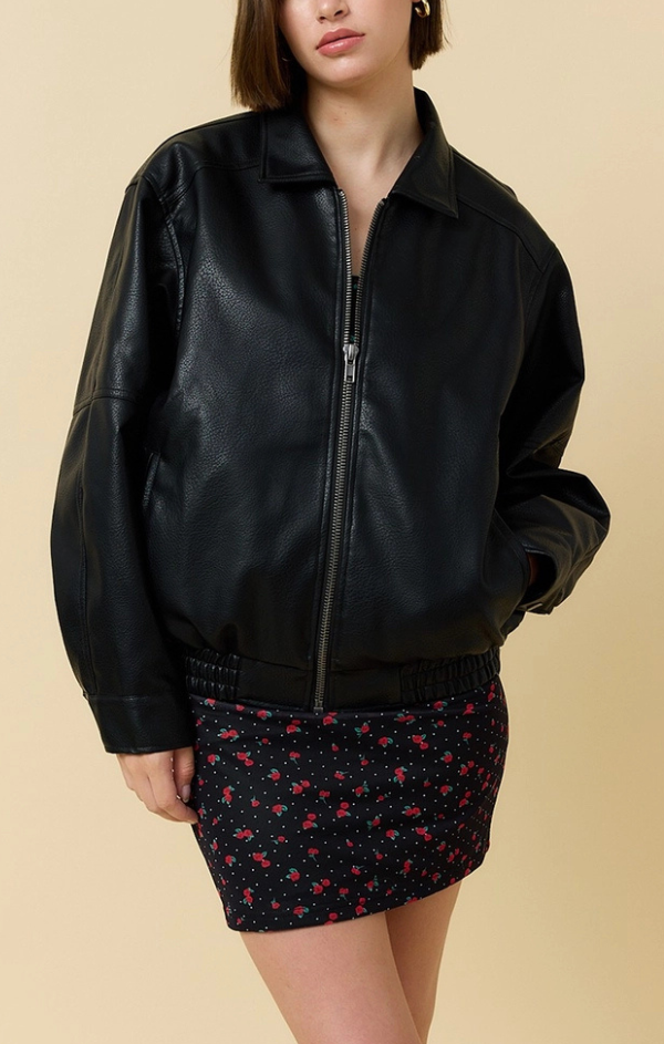 Pebble Grain Faux Leather Zip Up Jacket