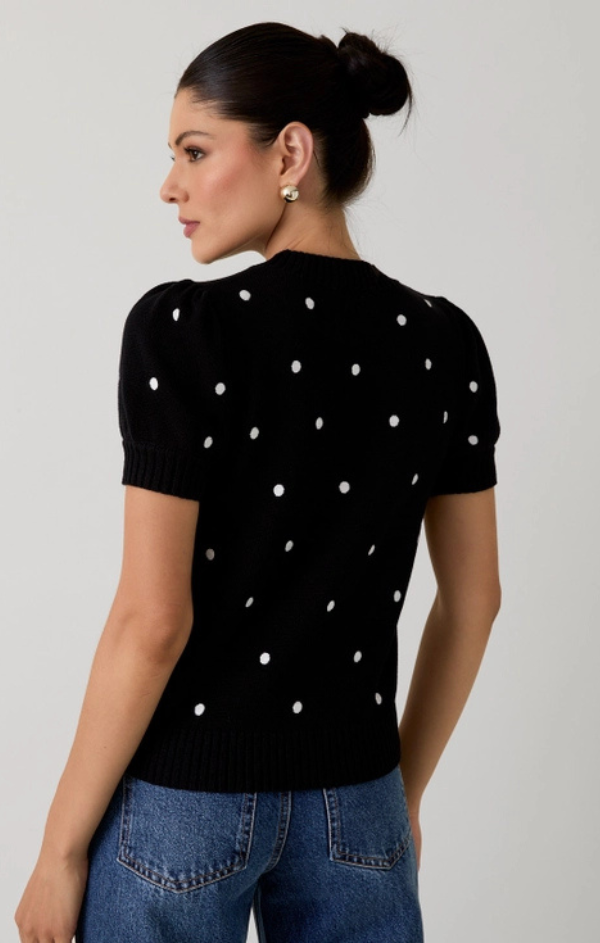 Polka Dot Puff Sleeve Sweater
