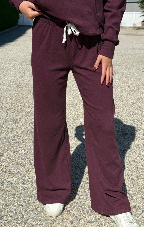 Wide Leg Drawstring Pant in Port