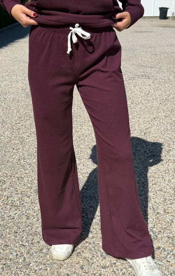 Wide Leg Drawstring Pant in Port