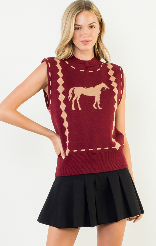 Sleeveless Horse Knit Vest