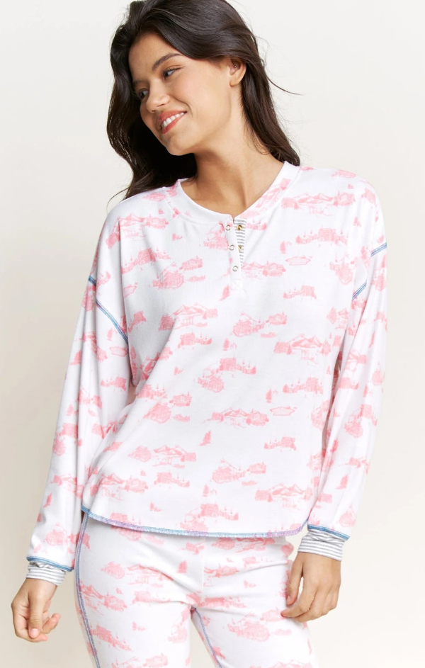 Back In Bed Long Set in White Cabin Toile