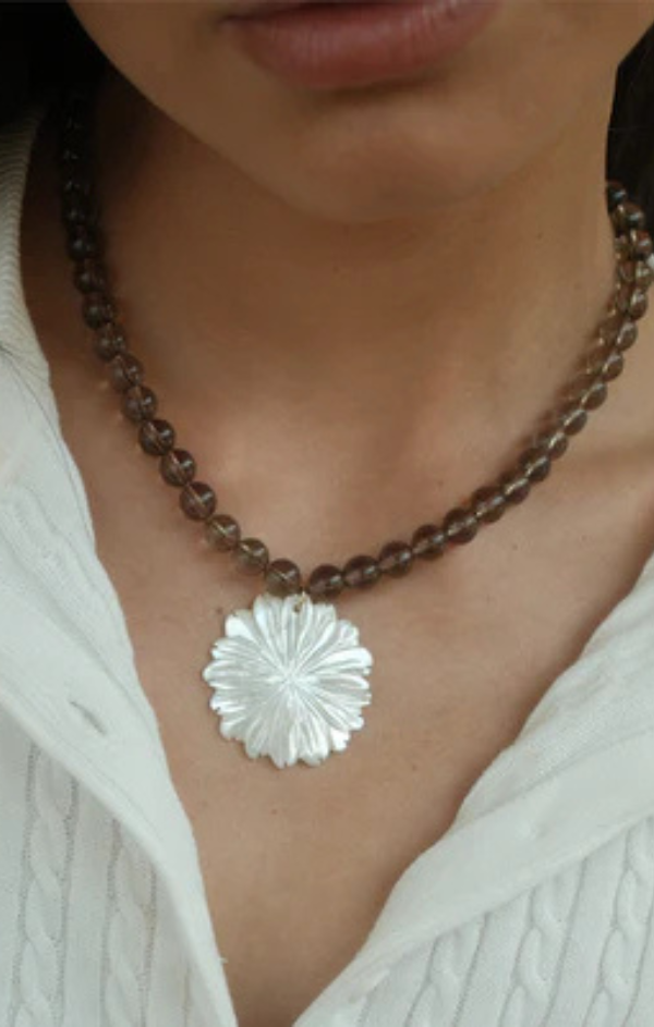 Martha Flower Necklace Smoky Quartz