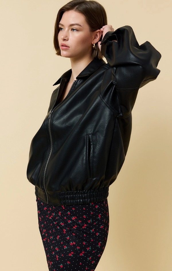 Pebble Grain Faux Leather Zip Up Jacket