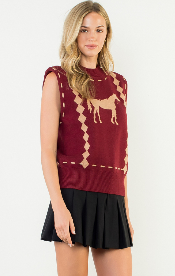Sleeveless Horse Knit Vest