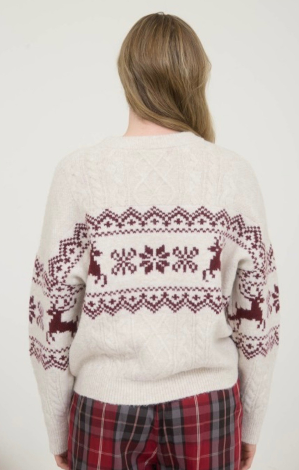 Snowflake Deer Cable Knit Sweater