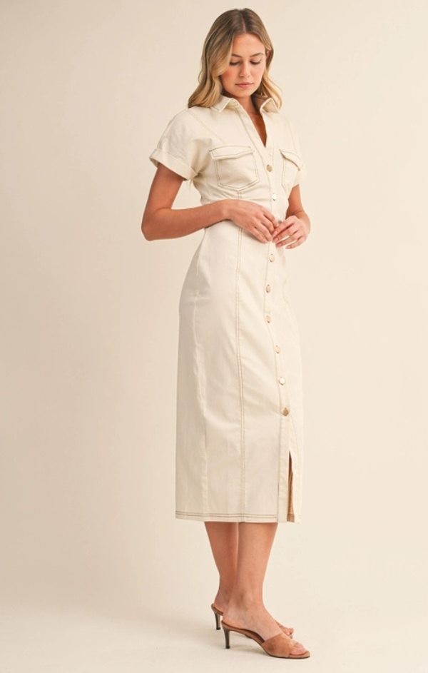 button down midi dress short sleeve Miranda