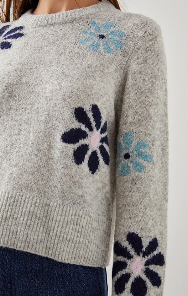 floral crew neck knit sweater