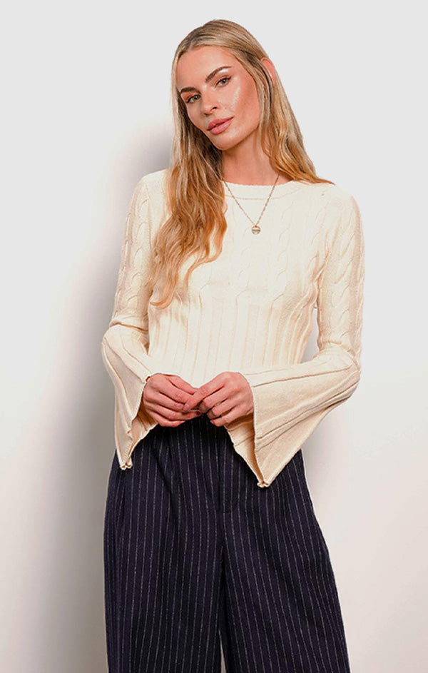 Elle Cable Bell Sleeve Sweater