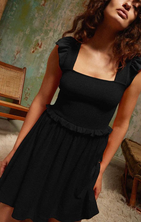 fitted black mini dress