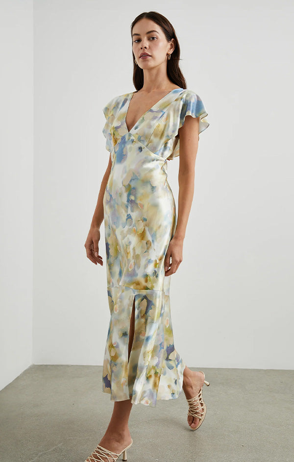printed silky floral midi dress