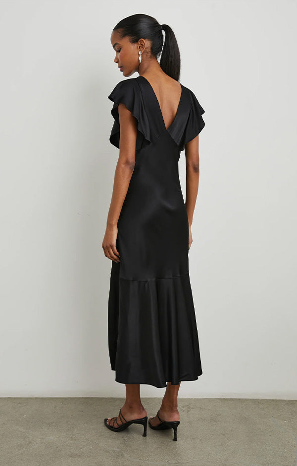 black silky midi dress
