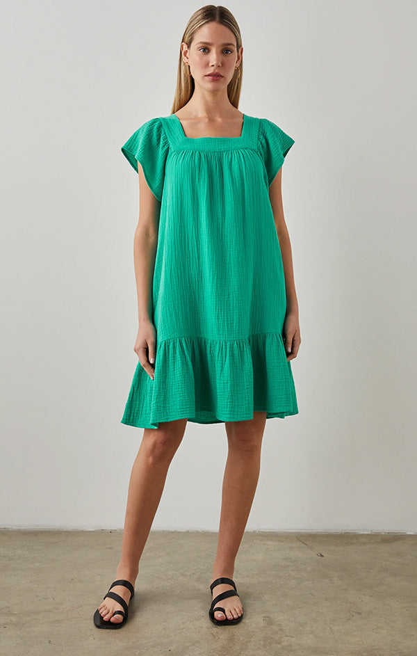 green cotton mini dress