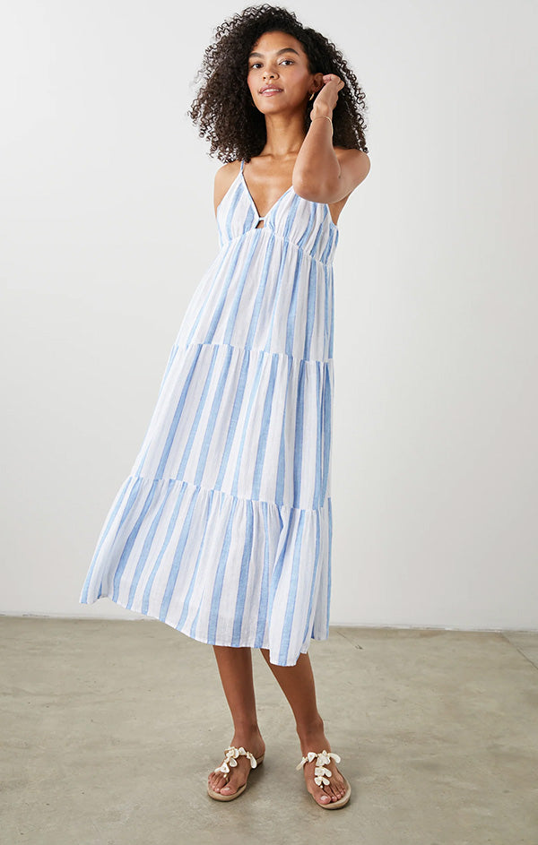 blue summer striped midi dress