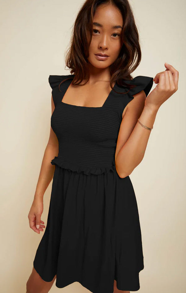 soft and fitted black mini dress