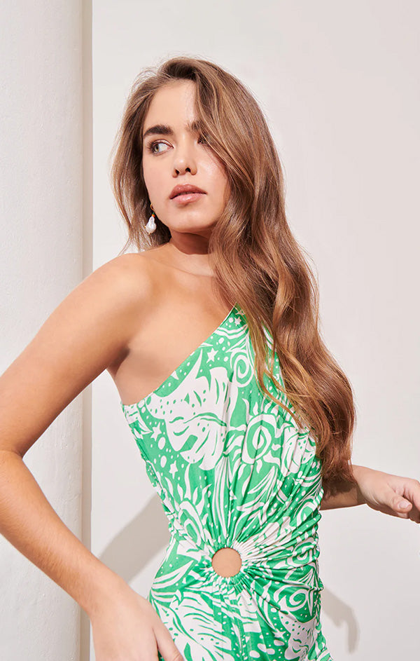 printed green midi dress