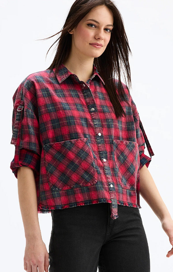plaid edgy button up top