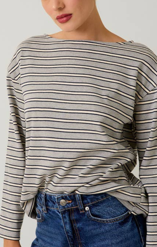 Bria Boat Neck Stripe Top