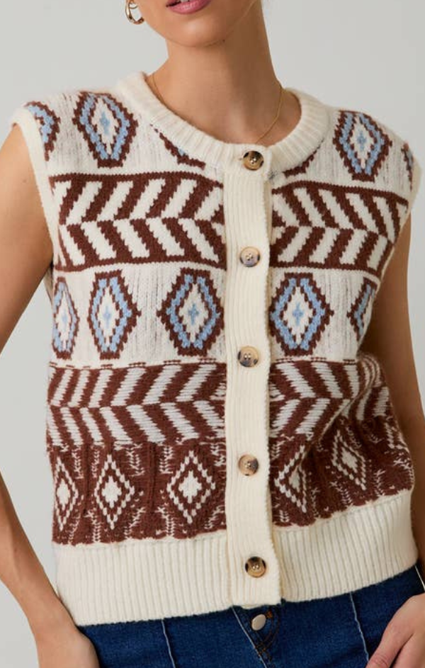 Geometric Button Up Sweater Vest