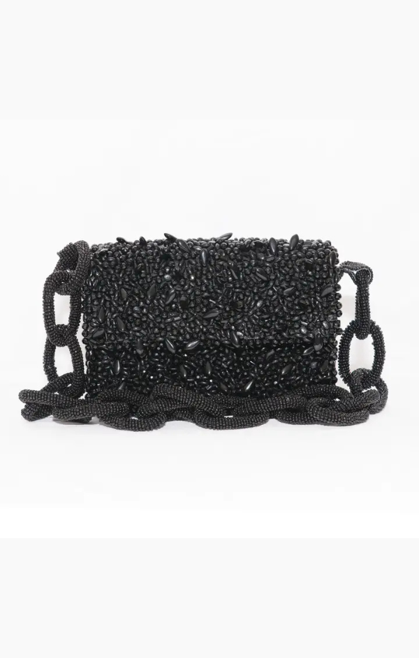 Beaded Chain Link Shoulder Bag in Chunky Black