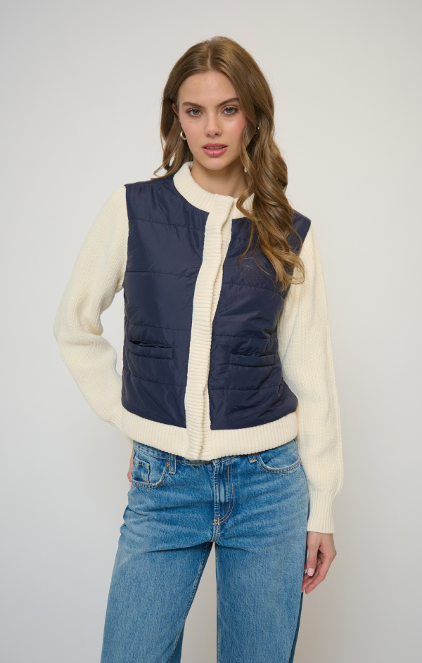 Nylon Quilted Jacket with Sweater Sleeves