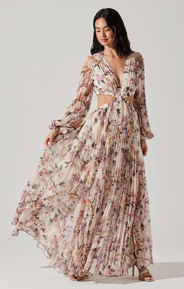 floral pleated maxi dresses