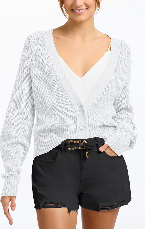 ribbed white cotton knit cardigan 