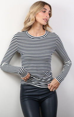 striped fitted long sleeve top