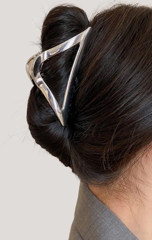 Minimalist Silver Triangle Hair Claw Clip