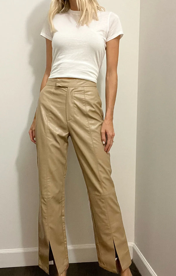 Leather Front Slit Pant