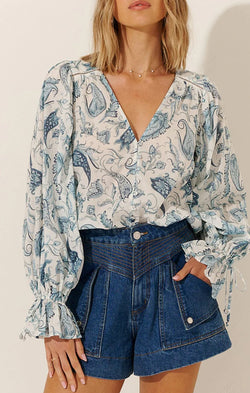 blue paisley relaxed fit blouse