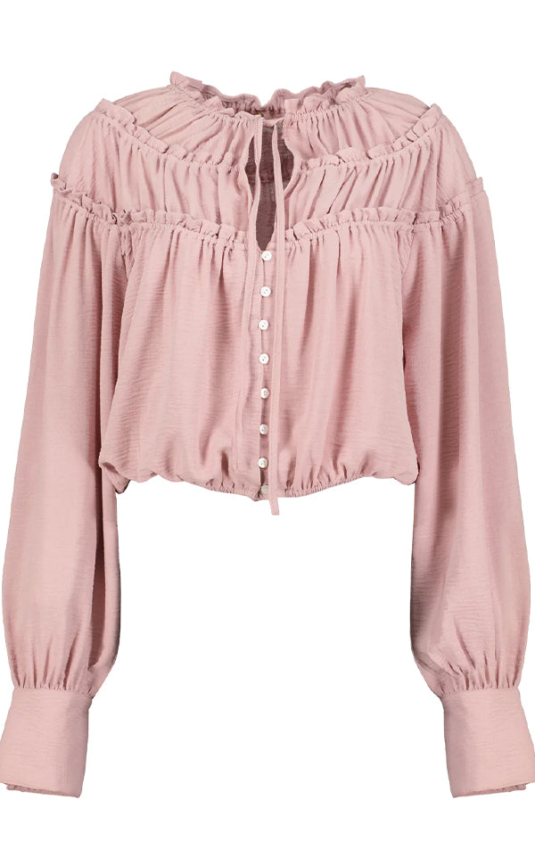 crop pink long sleeve blouse