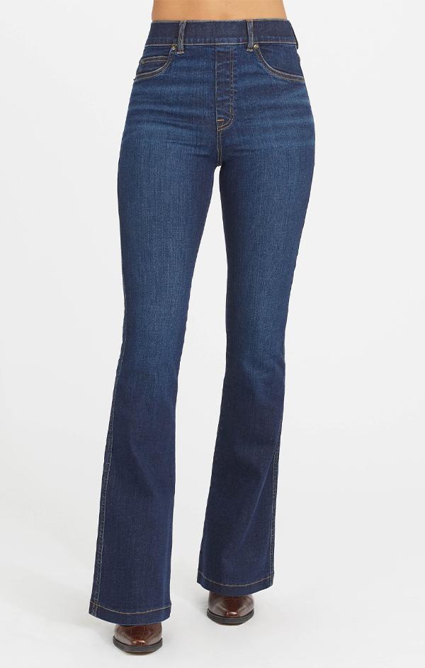 spanx flare high rise denim jeans