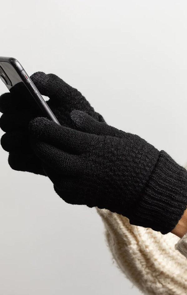 black knit gloves