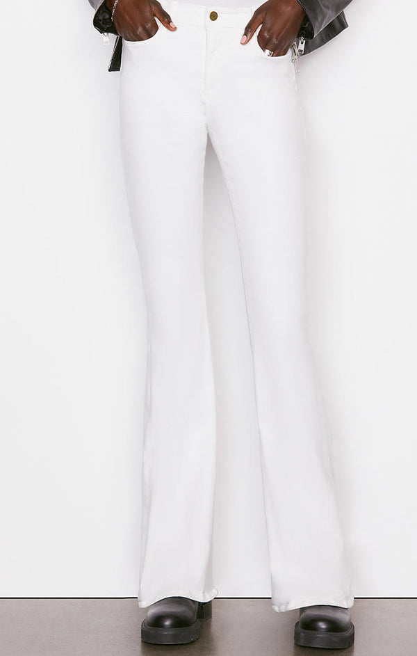 white flared out denim jeans