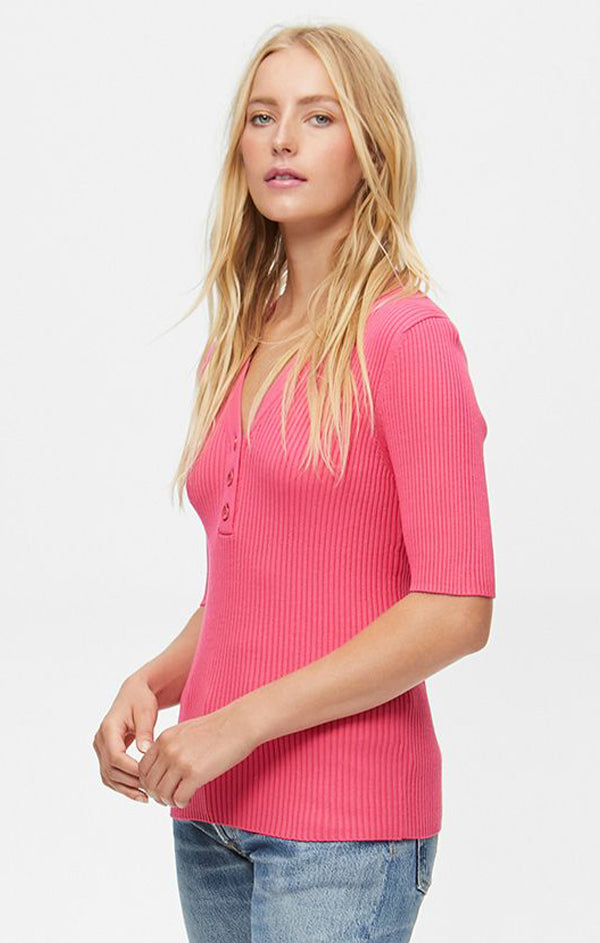 pink ribbed henley tee