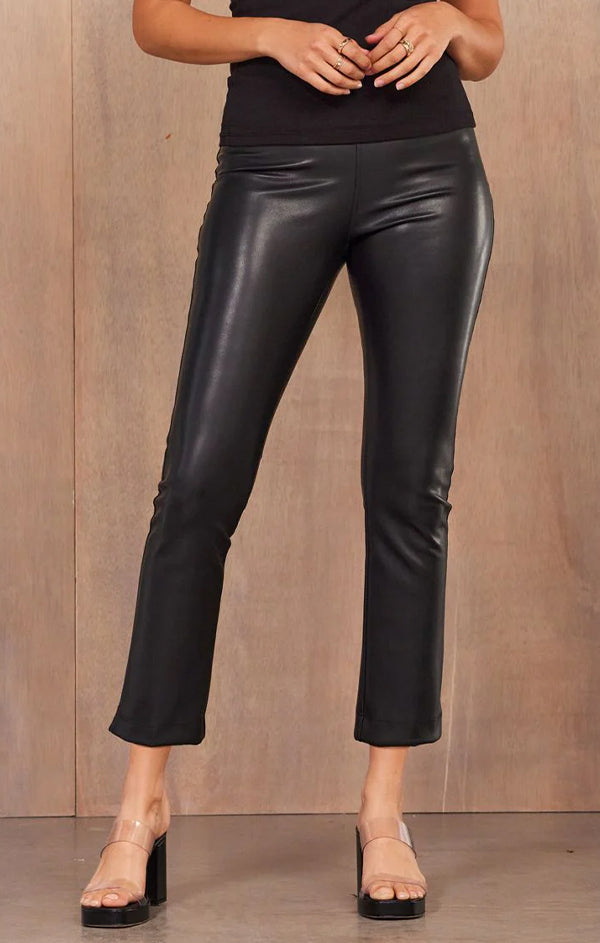 figure flattering black vegan leather pant