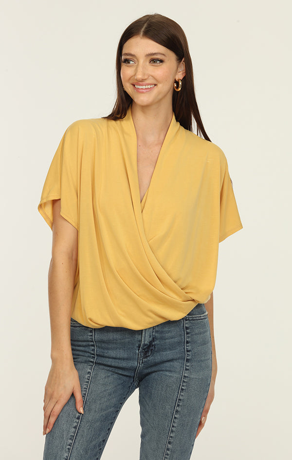 yellow v neck blouse